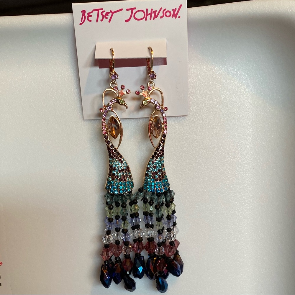 NWT Betsey Johnson Peacock Chandelier Earrings